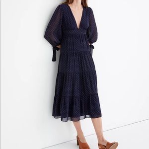 Madewell Navy Tiered Midi Dress